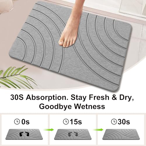 Stone Bath Mat for Bathroom Quick Drying Shower Mats Super Absorbent Diatomaceous Earth Stone Mats, Easy to Clean & Odorless, 23.6 × 15.5 Inch Grey - color: Grey Rectangular