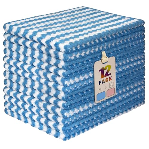 Dish Towels, Coral Velvet Microfiber Cleaning Cloths, Super Absorbent & Fast Drying, Reusable Lint Free Dishcloths for Kitchen, Washing Dishes (12, X Large Blue) - color: X Large Blue