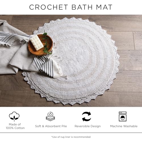DII Crochet Collection Reversible Bath Mat, Large Oval, 21x34, White - color: White, size: 1'9" x 2'10" (Oval)