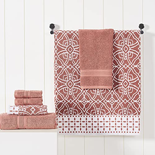 Modern Threads Monroe 6-Piece 100% Cotton Towel Set – Reversible Yarn Dyed Jacquard & Solid – Includes 2 Bath Towels, 2 Hand Towels, 2 Washcloths – Absorbent, Quick Dry, Soft & Durable – Clay - color: Clay, style: Modern