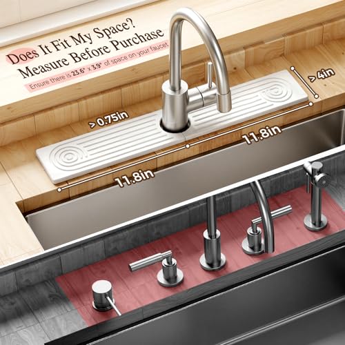 2 Pack Stone Faucet Mat for Kitchen Sink, Absorbing Drying Stone Mat Prevent Moisture, Sink Splash Guard Water,Natural Diatomite Stone Tray for Bathroom Counter 23.6*3.9inch (White+White) - color: White+White