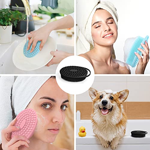PQRUU 3 Pack Silicone Body Scrubber, Exfoliating Soft Loofah Bath Body Scrubbers for Use in Shower, Exfoliating Body Scrubber Fit for All Kinds of Skin, Rapid Foaming Black+Blue+Pink - color: Black,blue,pink
