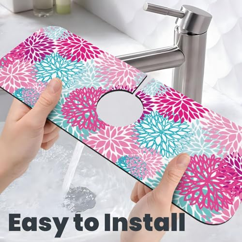 Dahlia Bright Flower 15" X 5.5" Kitchen Sink Splash Guard Faucet Faucet Guard Draining Mat Sink Splash Guard Faucet Kitchen Bathroom - color: Dahlia Bright Flower