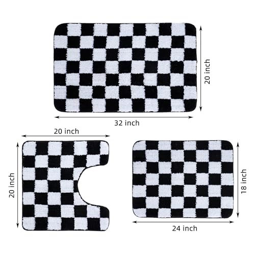 Bathroom Rugs Sets 3 Pieces Microfiber - Upgrade Non-Slip TPR Bottom- Quick Dry - Machine Wash for Bedroom, Tub, Living Room (Checkerboard) - color: Checkerboard