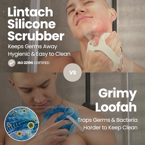 Silicone Shower Scrubber for Body – Exfoliating Loofah Alternative, Zinc & Silver-Infused, Hygienic & Gentle for Sensitive Skin, Durable & Long-Lasting Body Scrubber for Men - White Sand - color: A White Sand