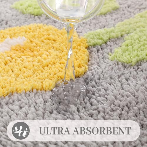 Toilet Bath Rug, U-Shaped Non-Slip Toilet Rug, Flower Rug for Bathroom Floor Soft Plush Microfiber Mat Super Absorbent Washable Bath Shower Mat, 19.5 x 21.5 Inches, Grey - color: Grey