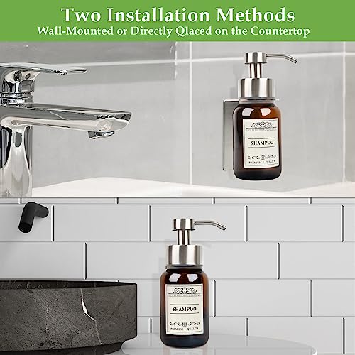 Wall Mount Soap & Shampoo Dispenser, 8.5oz Silver Pump Bottle | silver & brown design with leakproof pump and waterproof labels; rust-resistant, easy to refill for modern hotels. - color: Silver Set of 1