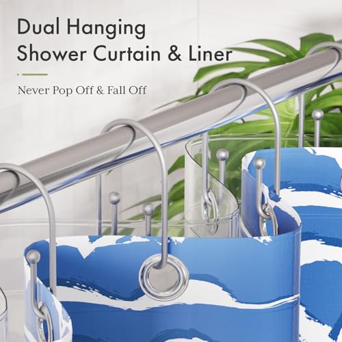 AmazerBath Shower Curtain Hooks, Space Sliver Shower Curtain Rings Rust Proof, Sturdy Double Shower Curtain Hooks Non-Slip Shower Hooks for Shower Curtain, Metal Shower Hooks Ring Bathroom 12Pcs - color: Space Sliver, style: Minimalist