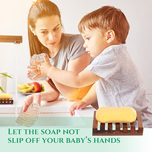 Mumufy 12 Pcs Wood Soap Dish and Exfoliating Bag Set 4.5 x 3.35 x 0.87 inches Self Draining Soap Saver Wood Tray for Bathroom Shower Travel(Brown,Bamboo) - color: Brown