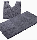 Bathroom Rugs Sets 2 Piece, Luxury Chenille Bath Mat Set, Soft Plush Anti-Slip Bath Rug + U-Shaped Toilet Mat. Microfiber Shaggy Carpet, Super Absorbent (24” x 36” & 20” x 24” U, Dark Grey) - color: Grey, size: 2 Piece Set - Large