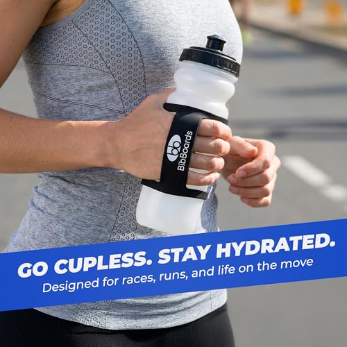 BibBoards Hydro Loop Silicone Water Bottle Band – Hands-Free Carry Strap for Running, Gym & Training | Flexible Water Bottle Holder & Grip Band Fits Most Bottles for Travel & Outdoor Activities - color: Black