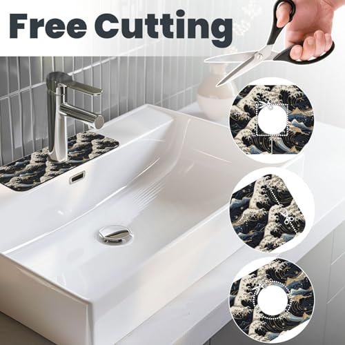Japanese Wave Black 15" X 5.5" Kitchen Sink Splash Guard Faucet Faucet Guard Draining Mat Sink Splash Guard Faucet Kitchen Bathroom - color: Japanese Wave Black