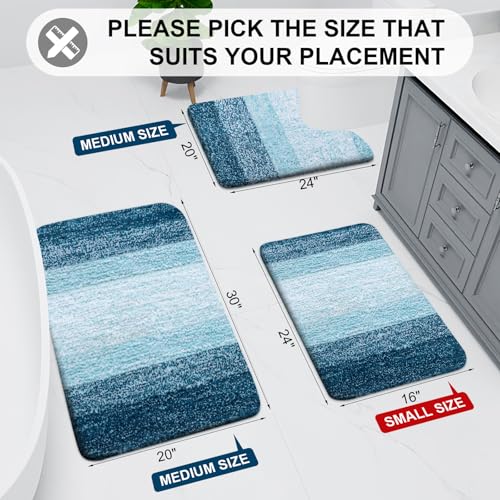 Arotive Bathroom Rugs Sets 2 Piece, Shaggy Soft and Absorbent Microfiber Bath Rugs, Machine Washable Dry Bath Mats for Bathroom, 47x20 and 24x16, Peacock Blue - color: Peacock Blue, size: 47" X 20" + 24" X 16"