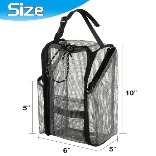 Cosmos Mesh Shower Caddy Toiletry Organizer Hanging Shower Tote Bag, Quick Dry Shower Organizer Portable Bath Bag with Durable Zippers & Side Pockets for Travel Gym Swimming Beach & Camp (Gray) - color: Gray