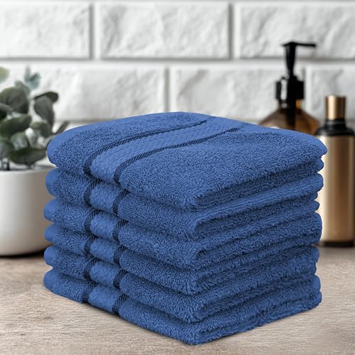 COTTON CRAFT Ultra Soft Washcloths - 12 Pack Luxury Washcloths - 100% Cotton Plush Absorbent 580 GSM Face Towels - Machine Washable Quick Dry Durable Wash Cloth Set - Bathroom Spa Gym Skincare - Blue - color: Blue, size: 12 Pack Wash Cloths