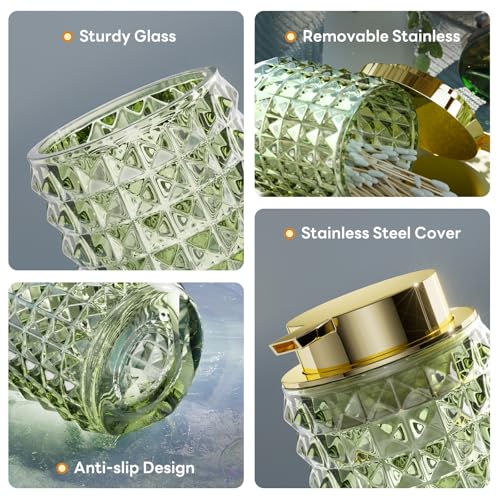 XLHOMO Bathroom Sets with Shower Curtain and Rugs and Accessories, Glass Bathroom Accessories Set Green Bathroom Set Bathroom Sets, Green Bath Mat and Diamond Soap Dispenser for Bathroom Decor - size: Bath Set+Shower Curtain+Bath Rugs