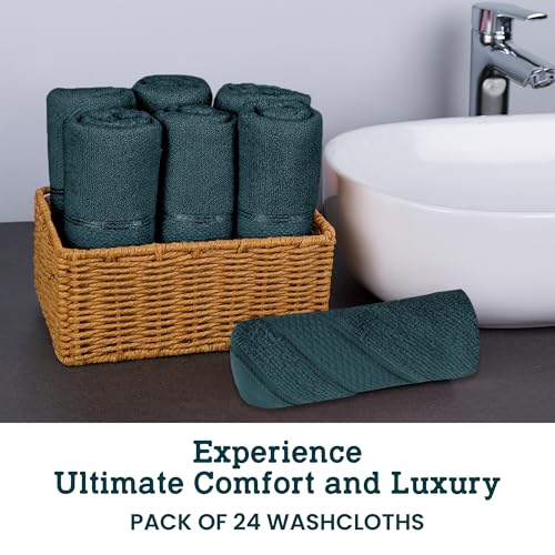 Casa Lino Face Towels & Body Wash Cloths for Showering - 100% Cotton Wash Cloths for Bathroom - Highly Absorbent & Quick Drying Washcloth Set - Cotton Washcloths 24 Pack (12" x 12") - (Teal) - color: Teal