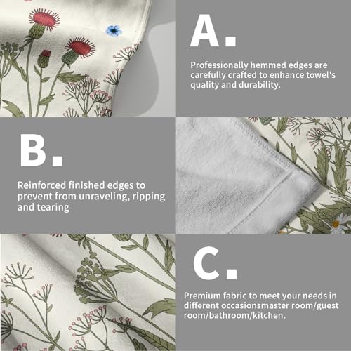 Wildflower Floral Hand Towel Set of 2, Botanical Plant Green Floral Hand Bath Towels for Bathroom Spring Summer Sage Herb Flower Kitchen Towels Decorative Soft Highly Absorbent Face Towels 14”X28” - color: Spring Wildflower