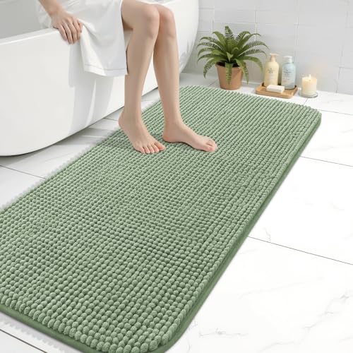 Arotive Bathroom Rugs 44" x 24", Ultra Soft Absorbent Chenille Bath Rugs, Rubber Backing, Machine Washable Bath Mats for Bathroom Floor, Tub and Shower, Home Decor Accessories, Sage Green - color: Sage Green, size: 44" X 24"