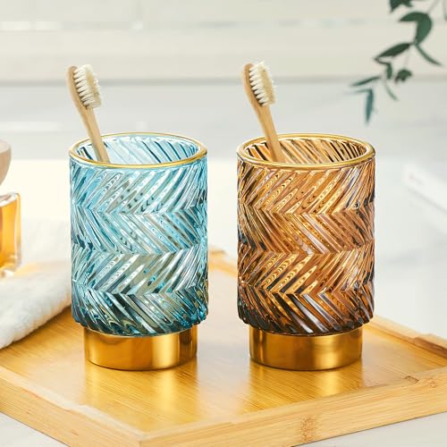 Makeup Brush Holder Organizer,Toothbrush Holders,Desk Pen Pencil Holder,Multifunctional Vintage Glass Brush Cup（A40-5-US） - color: Brown