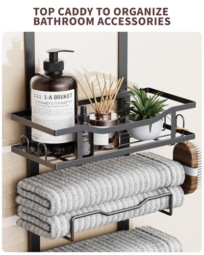 Aetyord Hanging Towel Racks for Bathroom No Drill - 6-Tier Over The Door Bath Towel Storage Organizer for Small Bathrooms - Tiered Back of Door Towel Holder Hanger for Rolled Towels RV Camper Black - color: Black, size: 6 tier