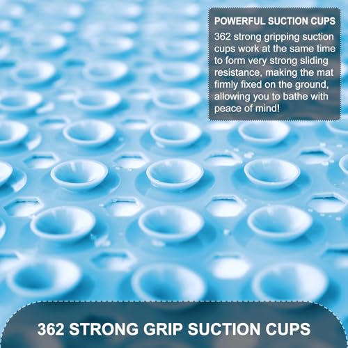 TEESHLY Bath Tub Shower Mat, Non Slip Bathtub Floor Liner Mats with Suction Cups and Drain Holes, Machine Washable Bathmat for Bathroom Floor Safety, 40 x 16 Inch, Sky Blue - color: Sky Blue