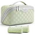 BOYATU Travel Makeup Bag Organizer: 3 Pcs Set Large Capacity Cosmetic Bags Holds 10–20 100ml Full-Size Bottles - 180°Open-Flat Make up Case 3-sec touch-up - Toiletry Bag Gift women (01-D-Green) - color: 01-D-Green