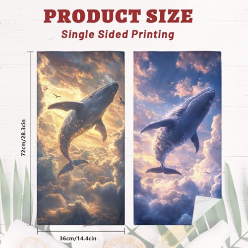 Whale Hand Towels, Dreamy Sunset Sky Clouds Birds Whale Bathroom Towel Soft Absorbent Small Bath Towels Decorative Kitchen Guest Dish Towel - color: Whale