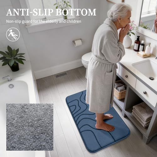 YIHOUSE Memory Foam Bathroom Rugs Sets 2 Piece - Extra Thick Ultra Soft Absorbent Bath Mat Set, Non-Slip Machine Washable Bath Rugs for Bathroom, Tub & Shower, Home Decor (17"x24"+20"x46", Dusty Blue) - color: Dusty Blue, size: 1'5" x 3'10" (17"x24"+20"x4