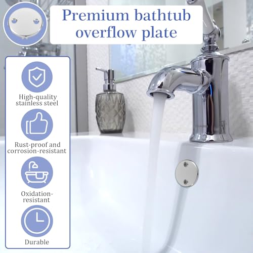 Bathtub Overflow Drain Cover, Stainless Steel Bathtub Drain Stopper 3 Inch – Overflow Matching Plug for Standard Tubs Universal Fit
