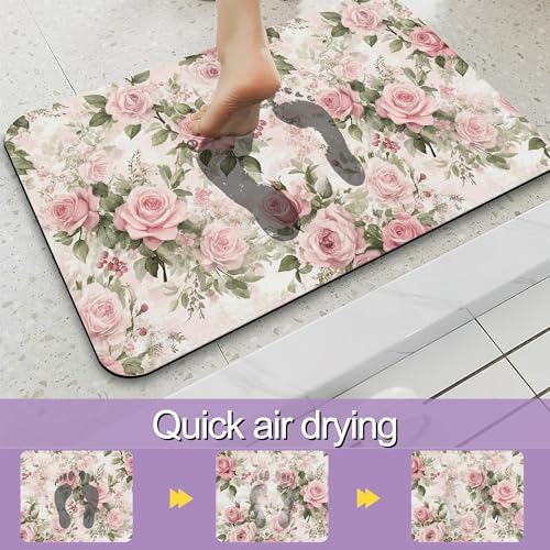 Shabby Chic Flower Bathroom Rug, Rapid Dry Absorbent with Non-Slip Rubber Base Bath Mats for Bathroom 17"x30" - color: Shabby Chic Flower