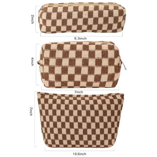 LYDZTION Makeup Bag Cosmetic Bag for Women,1Pcs Large Capacity Makeup Bags and 1Pcs Pencil Case Makeup Brushes Storage Bag Travel Toiletry Bag Organizer - color: 3pcs brown