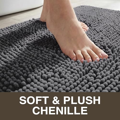 Neater Home Plush Bathroom Rugs 24x17 Thick Chenille Quick Dry Microfiber Absorbent Bath Mat, Soft Bath Rugs, Machine Washable Bathroom Floor Mat for Tub Shower Sink, Home Decor Accessories, Charcoal - color: Charcoal Gray, size: 24" x 17"