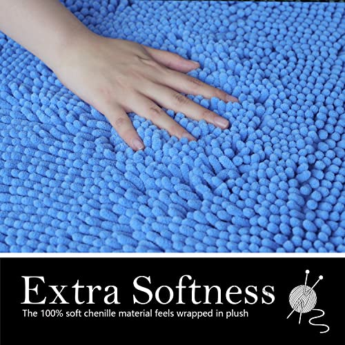 Bathroom Rugs Chenille Bath mat 2 Piece Set, Super Absorbent, Strong PVC Non Slip Backing, Bath mats for Bathroom, Plush Shaggy, Thick, Machine Washable, Bathtub, Toilet.(Snow Cyan) - color: Snow Cyan, size: 20''×20''U-Shape+20''×32''