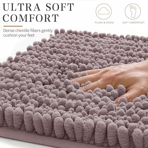 Yimobra Bathroom Rugs Non Slip Washable - Ultra Soft Absorbent Chenille Bath Mat, Quick Dry Shaggy Floor Carpet for Tub Shower, Mauve Home Decor Accessories, 24x17 Inch - color: Mauve, size: 24" X 17"
