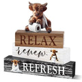 Cinnvoice 4 Pcs Highland Cow Bathroom Decor Farmhouse Bathroom Decoration Western Relax Renew Refresh Table Centerpiece Gift for Christmas Valentines Back to School - style: Relax Renew Refresh