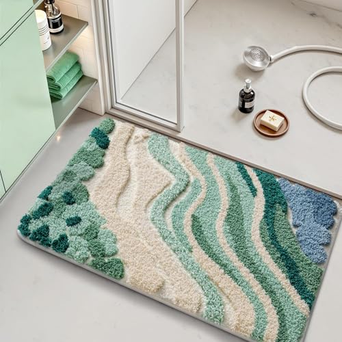 LUMI Beach Bathroom Rug Upgraded, Non Slip Bath Mat Quick Dry, Ultra Soft Washable Absorbent, Ocean Sea Theme Bath Rug for Shower Floor, Home Decor, Kids Room, Bathtub, 24"x36" - color: A-green, size: 24"x36"