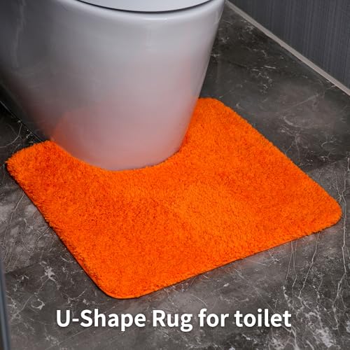 Bathroom Rugs Sets 3 Pieces Microfiber - Upgrade Non-Slip Thermo-Plastic Rubber Bottom- Quick Dry - Machine Wash for Bedroom, Tub, Living Room (Orange) - color: Orange