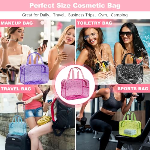 Clear Blue Star Large Makeup Bag with Star Pattern 12x5x8 inch, Travel Cosmetic Bag with Handle, Durable PVC Material Washbag Zipper Opening Design for Makeup Travel Organizer or Gym Use - color: Blue, style: Star