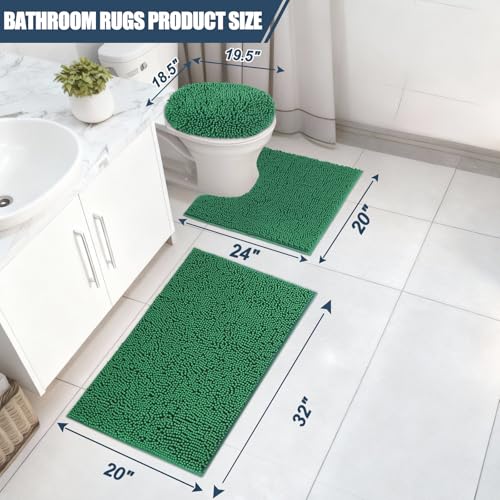 Bathroom Rugs Sets 3 Piece with Adjustable Toilet Seat Cover 19.5"x 18.5" Machine Washable Bath Rug Set with TPR Non Slip Rubber Backing Solid Bath Mat Set for Luxury Bathroom Decoration - color: Teal