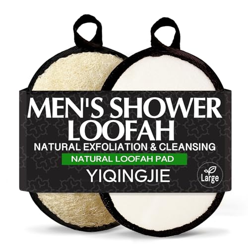 YIQINGJIE Egyptian Loofah Body Scrubber for Men, XL Natural Luffa Sponge for Full-Body Exfoliation, 2 Pack, Black - style: 2pc Large(5.12x7.09)inch