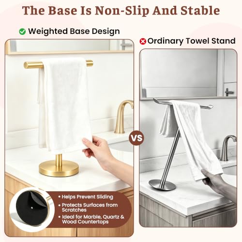 Hand Towel Holder Stand, Freestanding Bathroom Towel Rack, Gold, 2 Pack | Weighted base keeps towels stable and doubles as a display stand for jewelry, watches and hair accessories - color: Golden-2 Pack