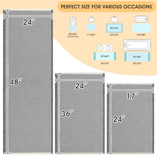 IM HOME Waffle Bath Mat Set 3 Piece Darkgrey & Cream,Woven Modern Bath Rug Mats, Absorbent Non Slip Bath Floor Mat, Soft Washable Boho Bath Rugs with Tassels for Bathroom, Bedroom, Kitchen, Tub