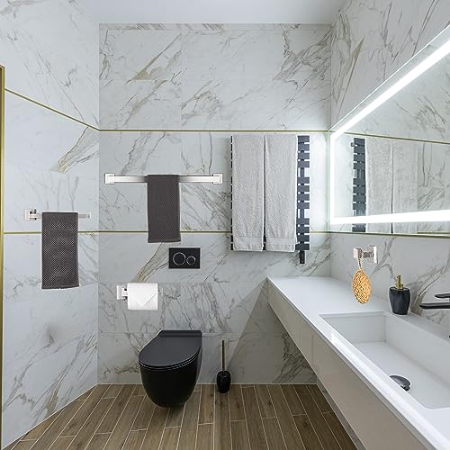4-Piece Bathroom Hardware Set, Towel Rack Towel Bar Towel Holder Toilet Paper Holder Towel Hooks Modern Square Premium Stainless Steel Brushed Nickel Wall Mounted Bathroom Accessories Set (16inch) - color: Brushed Nickel Standard-mount, size: 16inch
