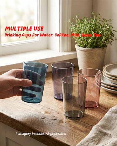 4 Pack Bathroom Tumbler Toothbrush Cups, Unbreakable Toothbrush Holders, Reusable Drinking Cups, Plastic Mouthwash Cup, Stackable Bathroom Brushing Cup 300ml(Red, Purple, Blue, Grey)