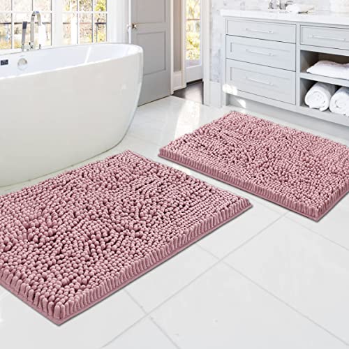 H.VERSAILTEX Bathroom Rugs Bath Mats for Non Slip Luxury Chenille Extra Soft Absorbent Shaggy Mat Washable Fast Dry Sets 2 Piece (Coral Pink, 20'' x 32''/17'' 24'') - color: Coral Pink, size: 20" x 32" Plus 17" x 24"
