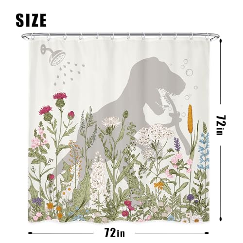 4PCS Wildflower Dinosaur Kids 71Wx71H Inches Floral Rustic Botanical Shower Curtain Sets with Rugs, Toilet Lid Cover and Bath Mat, Cute Bath Accessories Art Home Decor Fabric 12 Pack Hooks - color: B1-dinosaur