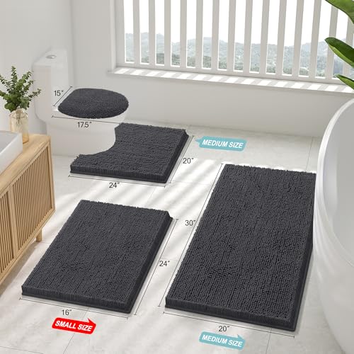 Smiry Luxury Chenille Toilet Rugs U-Shaped 20x20, Soft Absorbent Non-Slip Contour Bathroom Rugs for Toilet, Machine Washable Contoured Bath Mats, Charcoal Grey - color: Charcoal Grey, size: 20" X 20" Contour Rug