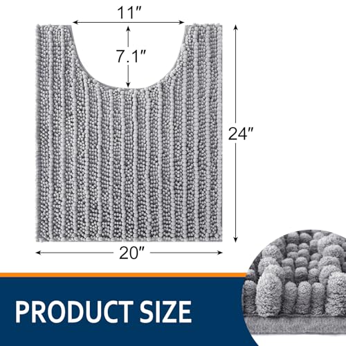 Smiry Bathroom Toilet Rugs U Shaped 24x20, Extra Soft Absorbent Non Slip Rubber Backing Chenille Contour Bath Rugs for Toilet, Machine Washable Contoured Bath Mats, Grey - color: Grey, size: 24'' X 20''