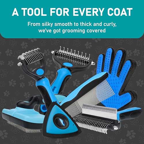 Maxpower Planet Pet Grooming Brush - Double Sided Shedding and Dematting Undercoat Rake Comb for Dogs and Cats,Extra Wide (C1 - Brush & Gloves, Large) - color: C1 - Brush & Gloves, size: Large